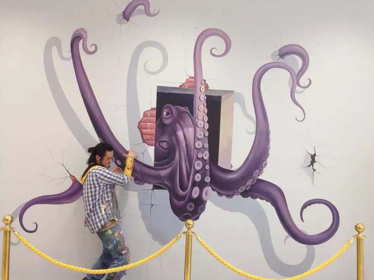 海底世界海洋馆儿童乐园工装室内章鱼3D画立体壁画墙绘彩绘涂鸦示意图