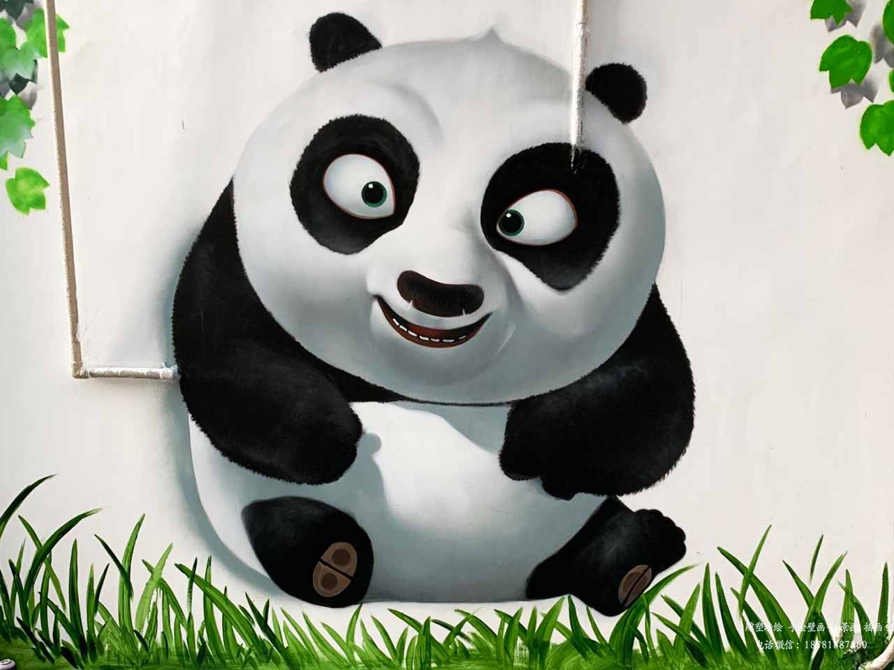 市政社区文化墙可爱卡通熊猫3D画立体墙绘壁画手绘成都澜泉文化