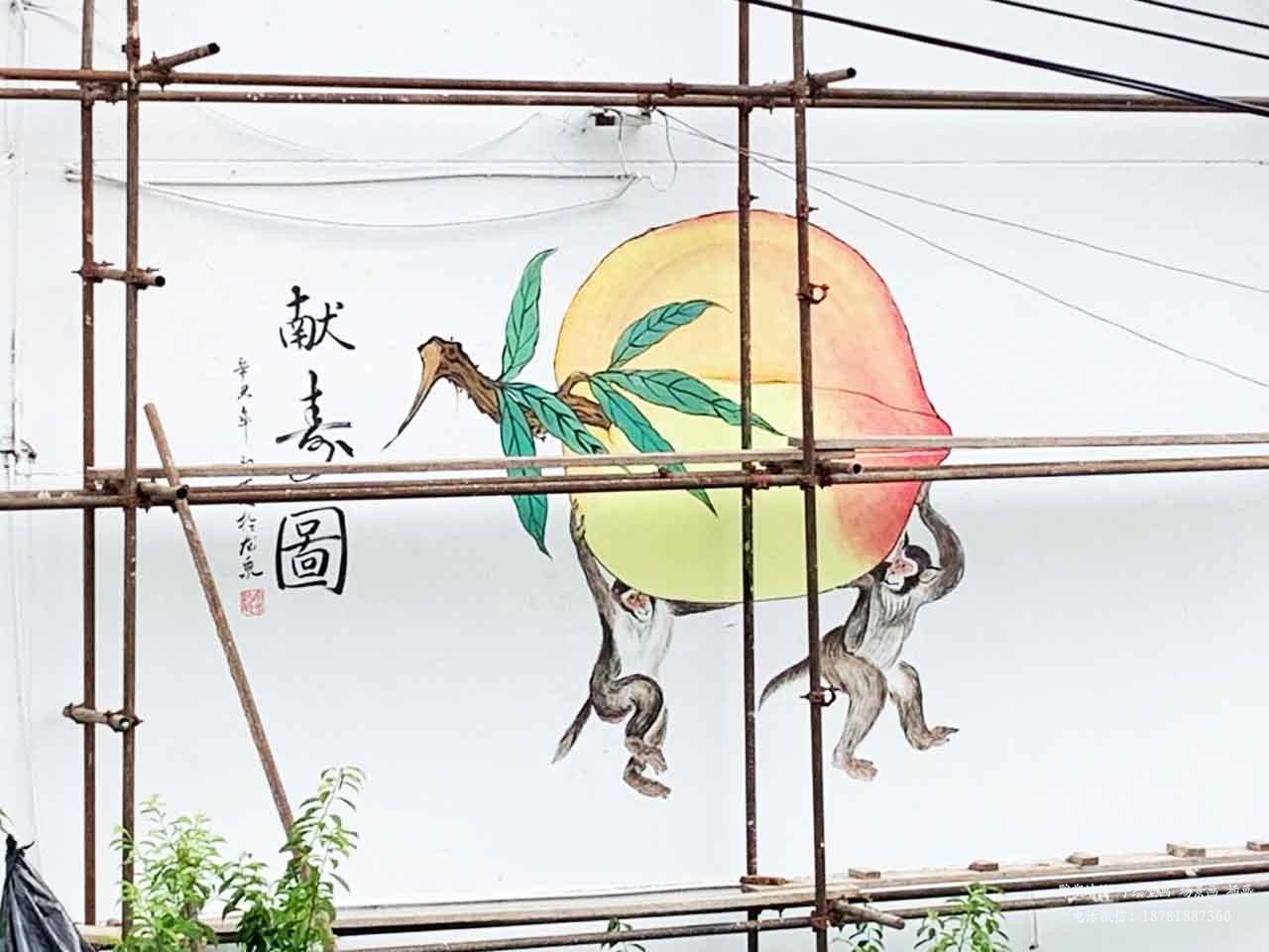 振新美丽乡村献寿桃国画工笔画壁画墙绘彩绘涂鸦成都澜泉文化