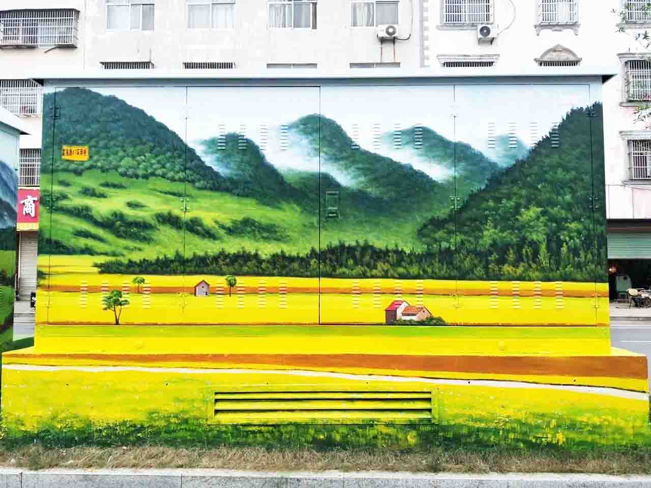 市政景区街道配变电箱写实油菜风景创意乡村墙绘壁画彩绘涂鸦手绘成都澜泉文化