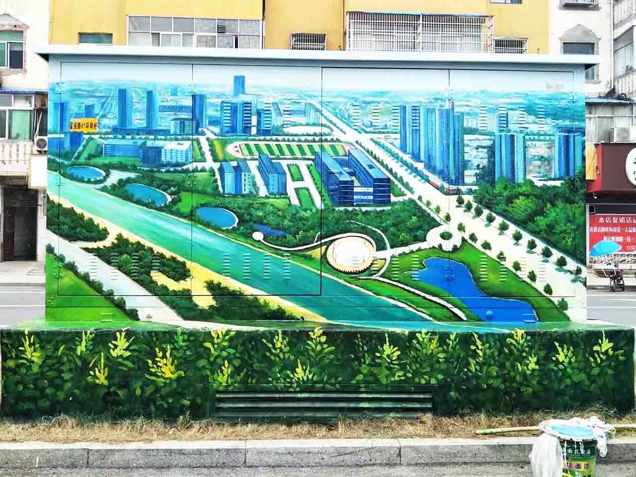 市政景区街道配变电箱写实城市风景创意墙绘壁画彩绘涂鸦手绘成都澜泉文化