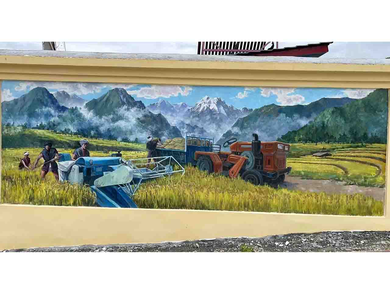 景区乡村写实拖拉机丰收少数民族人物风景墙绘壁画彩绘涂鸦手绘成都澜泉文化