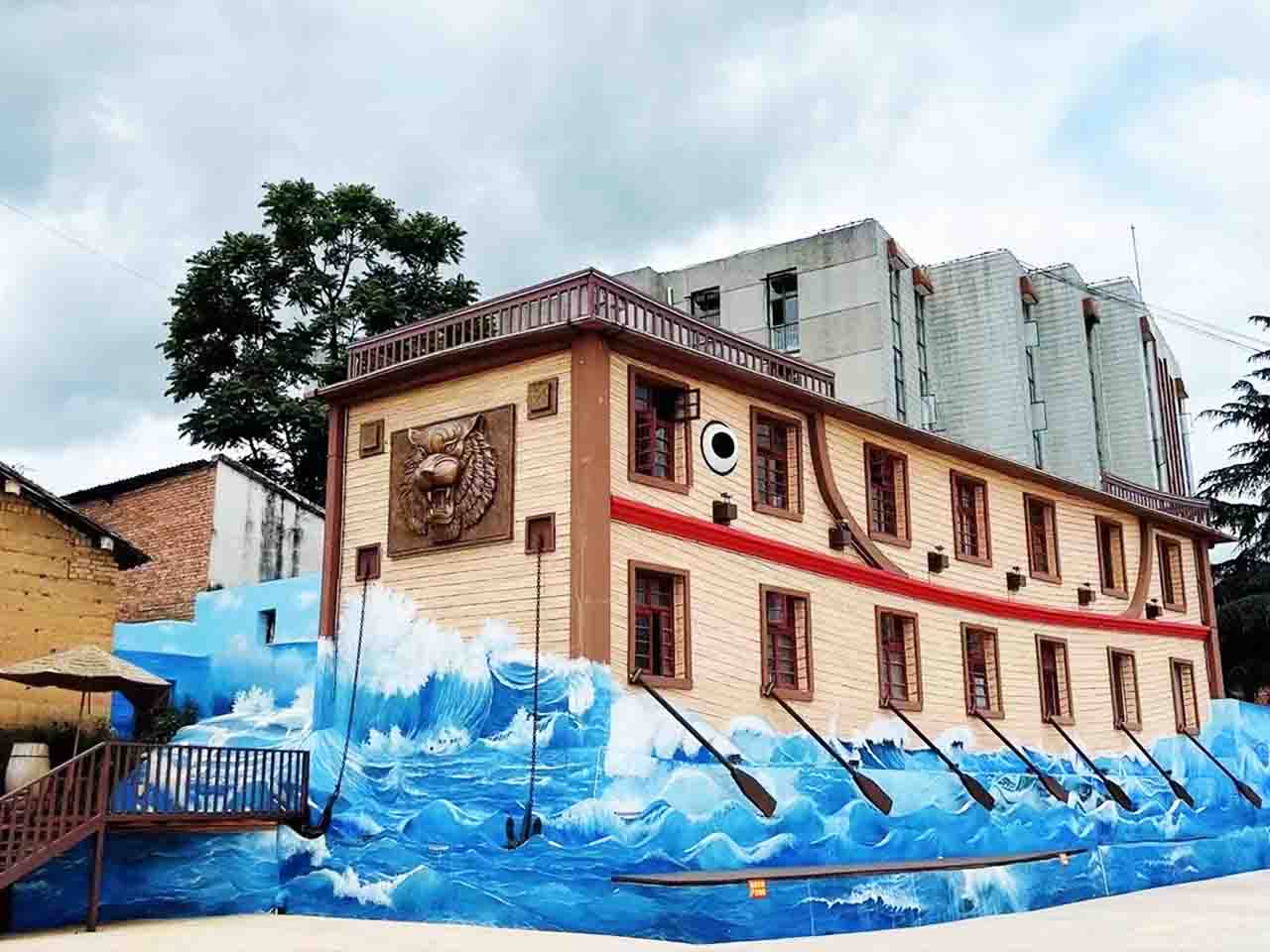 景区乡村改造海洋船体写实墙绘壁画彩绘涂鸦手绘成都澜泉文化