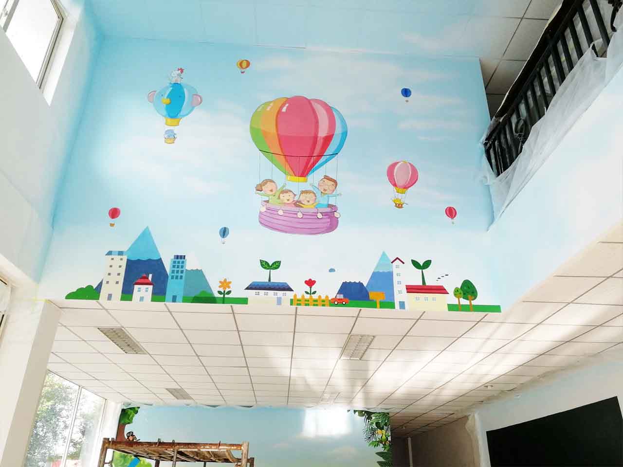 幼儿校园动物园游乐场卡通梦幻天空热气球墙绘壁画彩绘涂鸦手绘成都澜泉文化