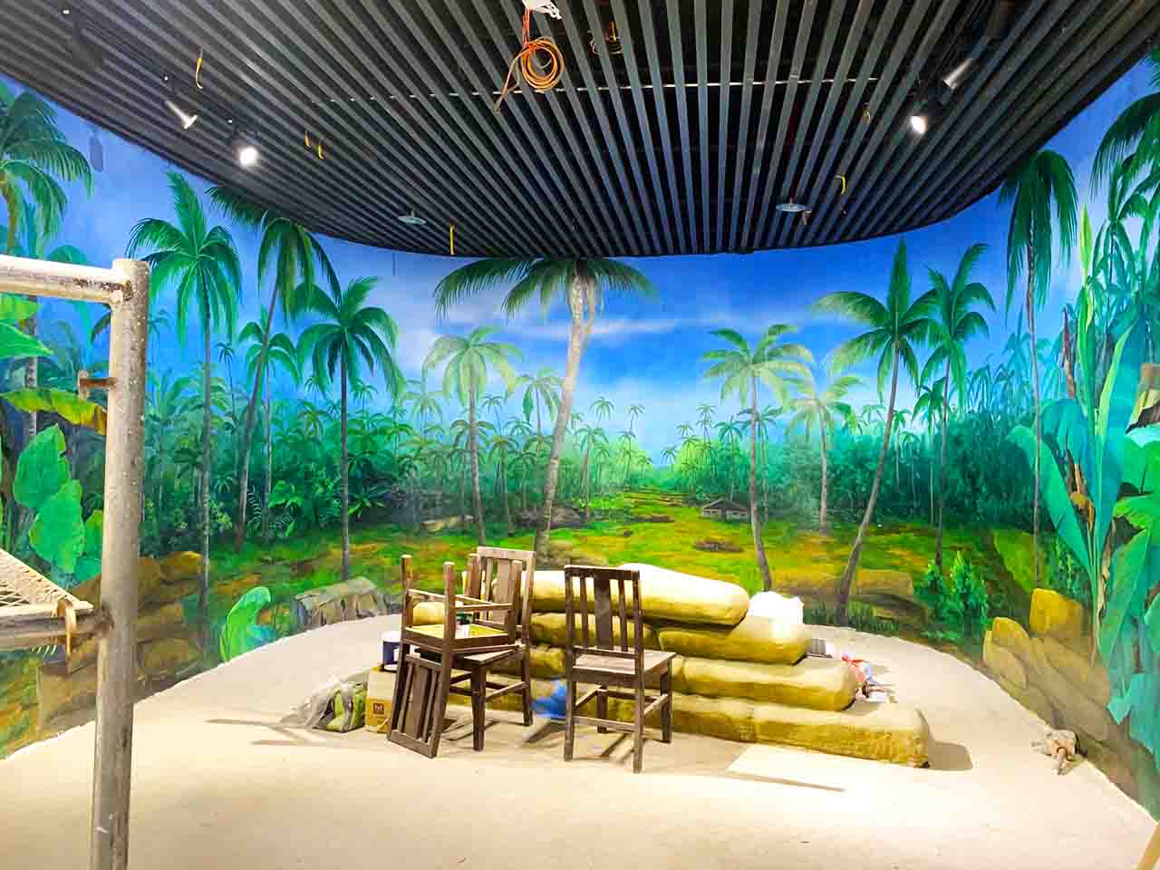 博物馆纪念馆展厅椰树林场景还原画墙绘壁画彩绘涂鸦手绘成都澜泉文化
