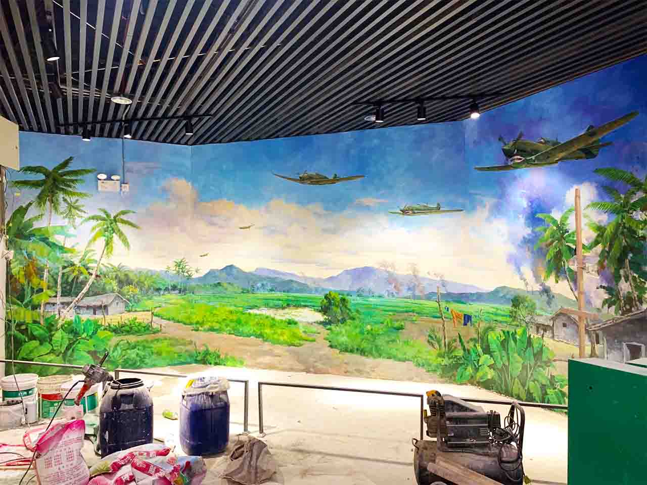 博物馆纪念馆展厅红军空战场景还原画墙绘壁画彩绘涂鸦手绘成都澜泉文化