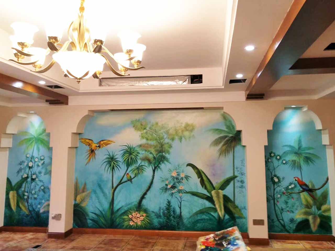 家装工装酒店会所美容院别墅写实花鸟风景墙绘壁画彩绘涂鸦手绘成都澜泉文化