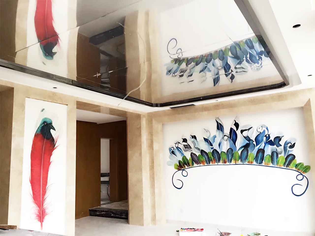 酒店儿童房工装KTV可爱卡通天堂鸟墙绘壁画彩绘涂鸦手绘成都澜泉文化