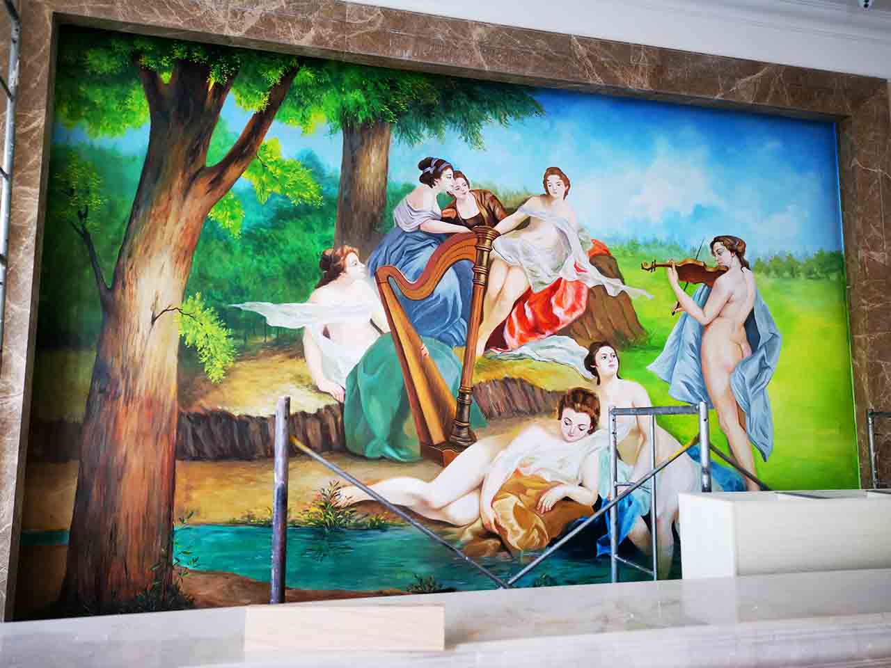 酒店大厅别墅古典油画人物墙绘壁画彩绘涂鸦手绘成都澜泉文化