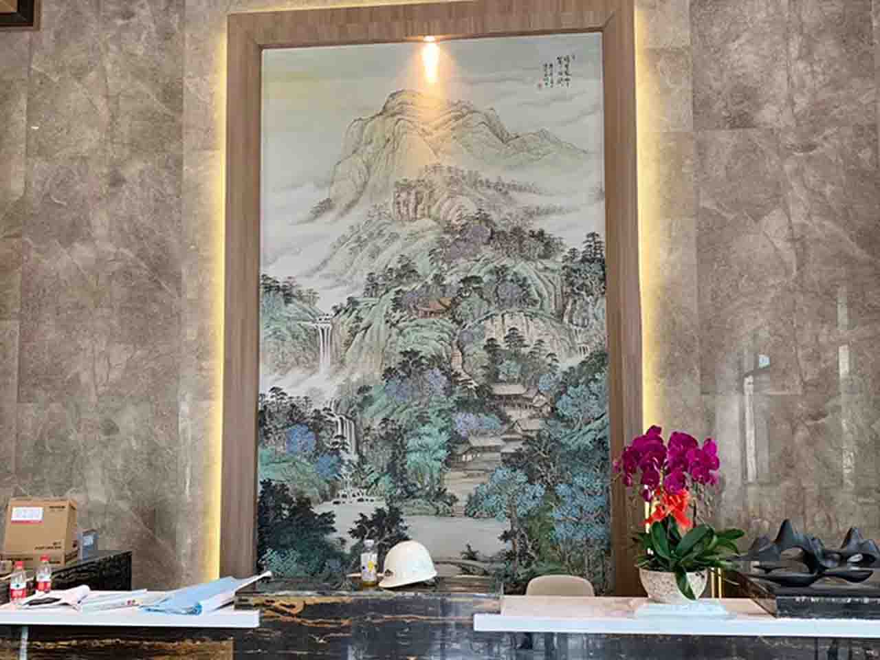 酒店银行售楼部国画墙绘壁画彩绘涂鸦手绘示意图