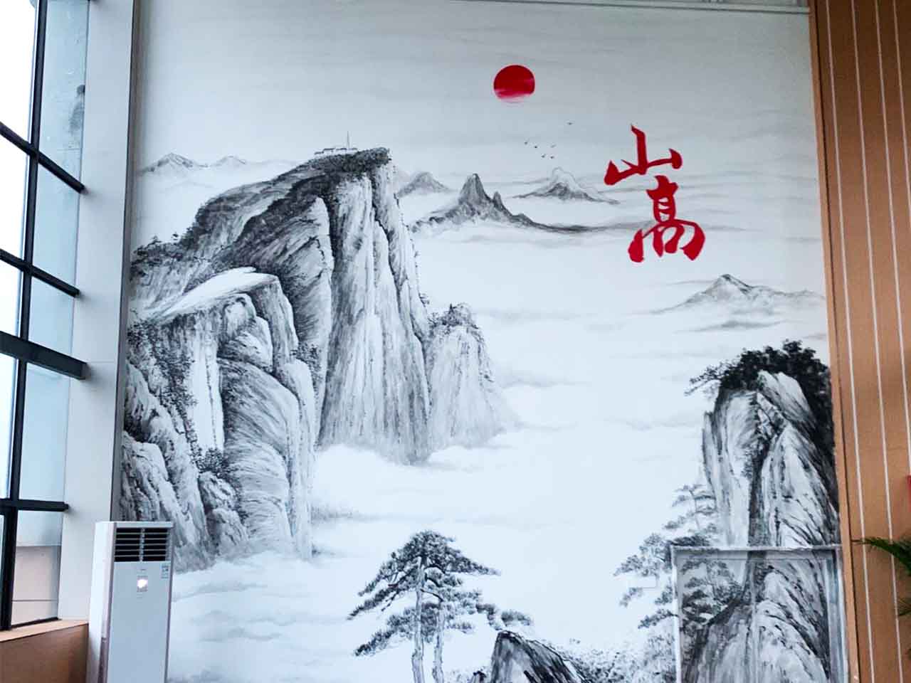 美丽乡村社区振新乡村文化墙酒店银行售楼部别墅国画墙绘壁画彩绘涂鸦手绘示意图