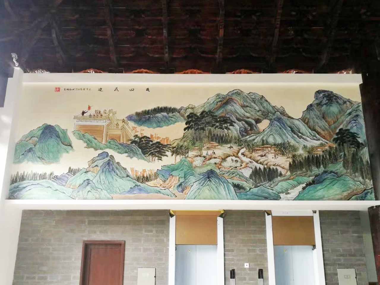 景区古建祠堂文化园区国画墙绘壁画彩绘涂鸦手绘示意图