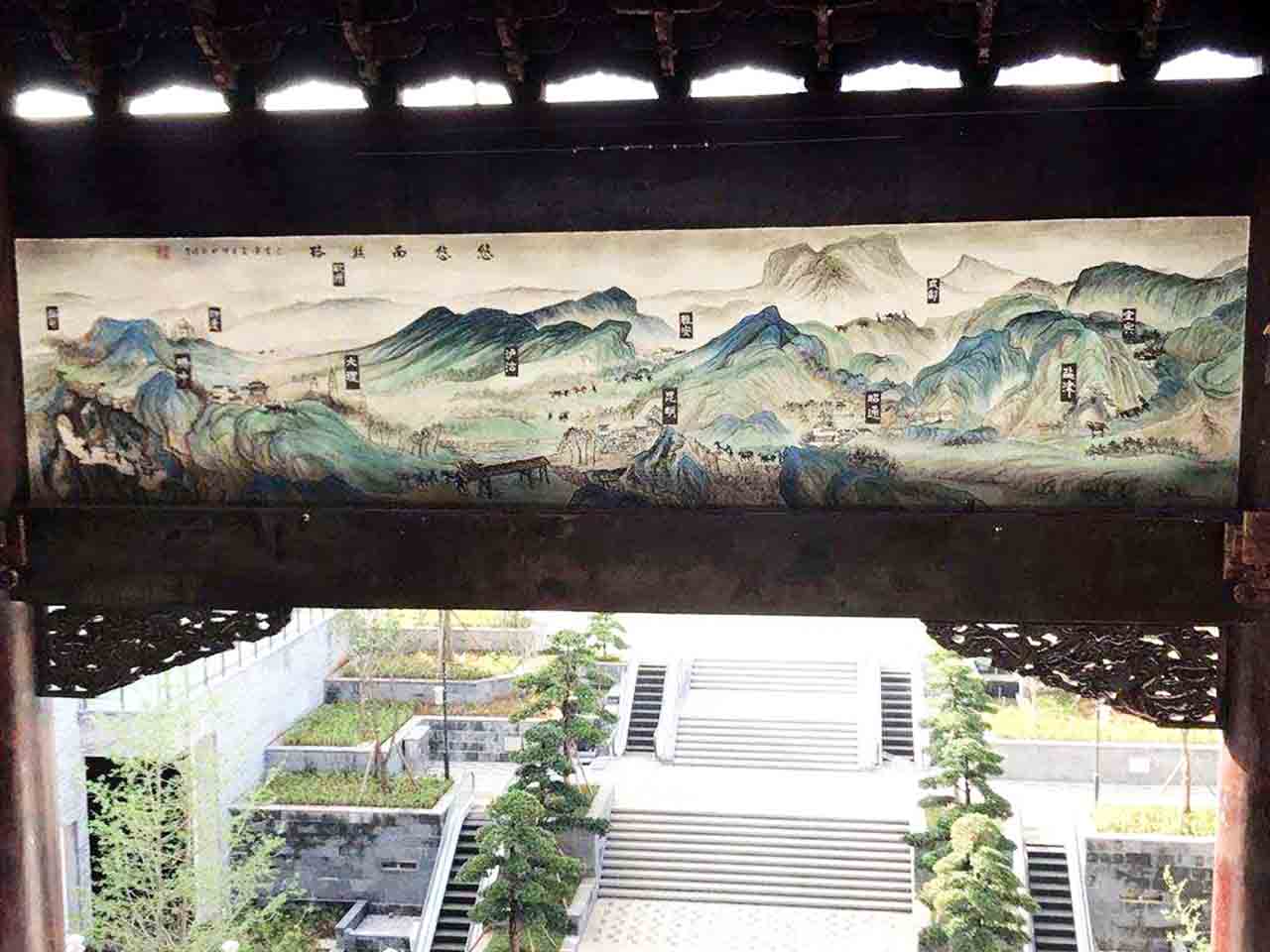 景区古建祠堂文化园区国画墙绘壁画彩绘涂鸦手绘示意图