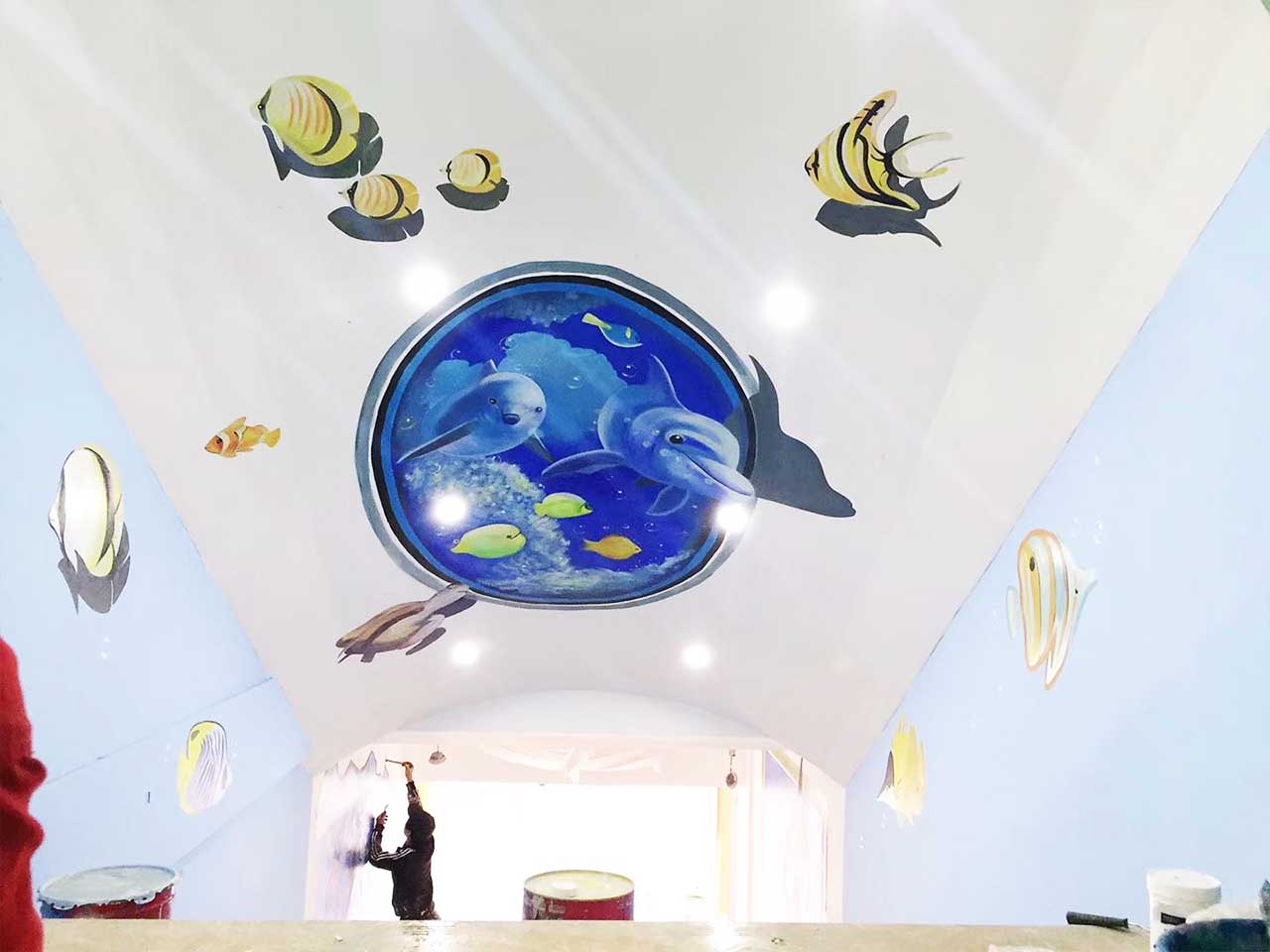 幼儿校园动物园游乐场卡通穹顶3D墙绘壁画彩绘涂鸦手绘示意图