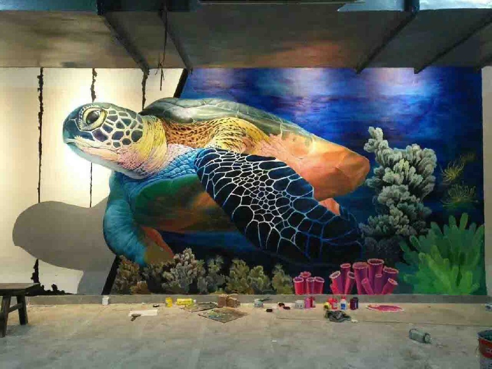 海洋馆3D立体墙体彩绘壁画案例图